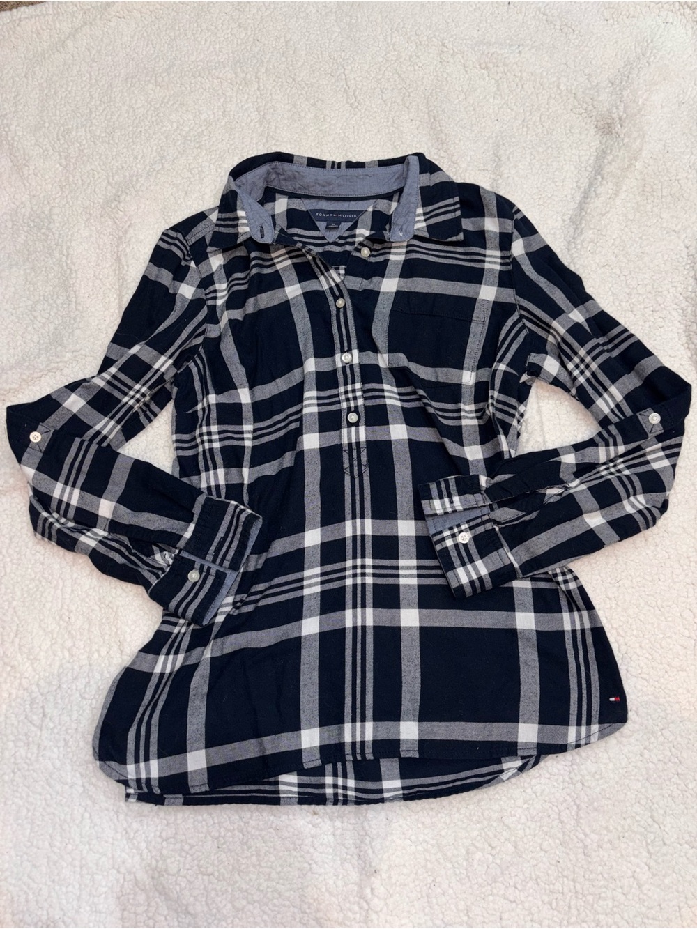 Tommy Hilfiger Navy & White Plaid Shirt Medium